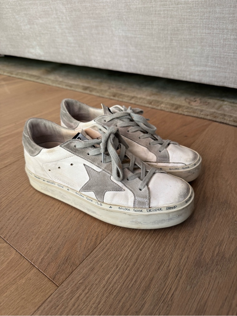 Golden Goose Hi Star White Leather Sneakers with Gray Star